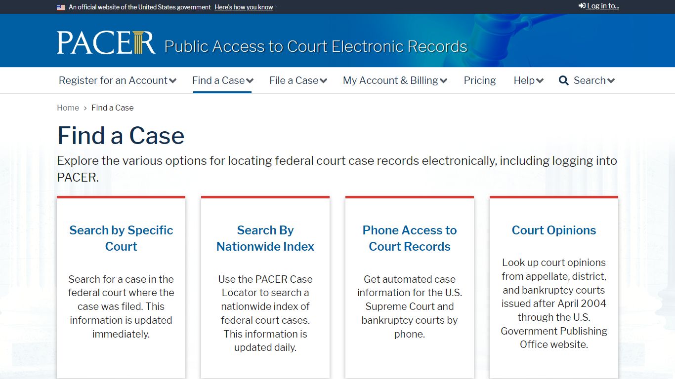 Find a Case | PACER: Federal Court Records